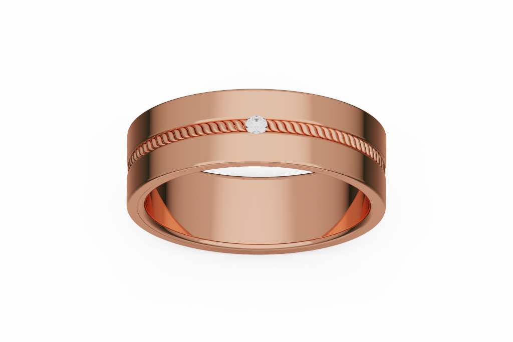 Single Diamond Rope Detail Men's Wedding Band