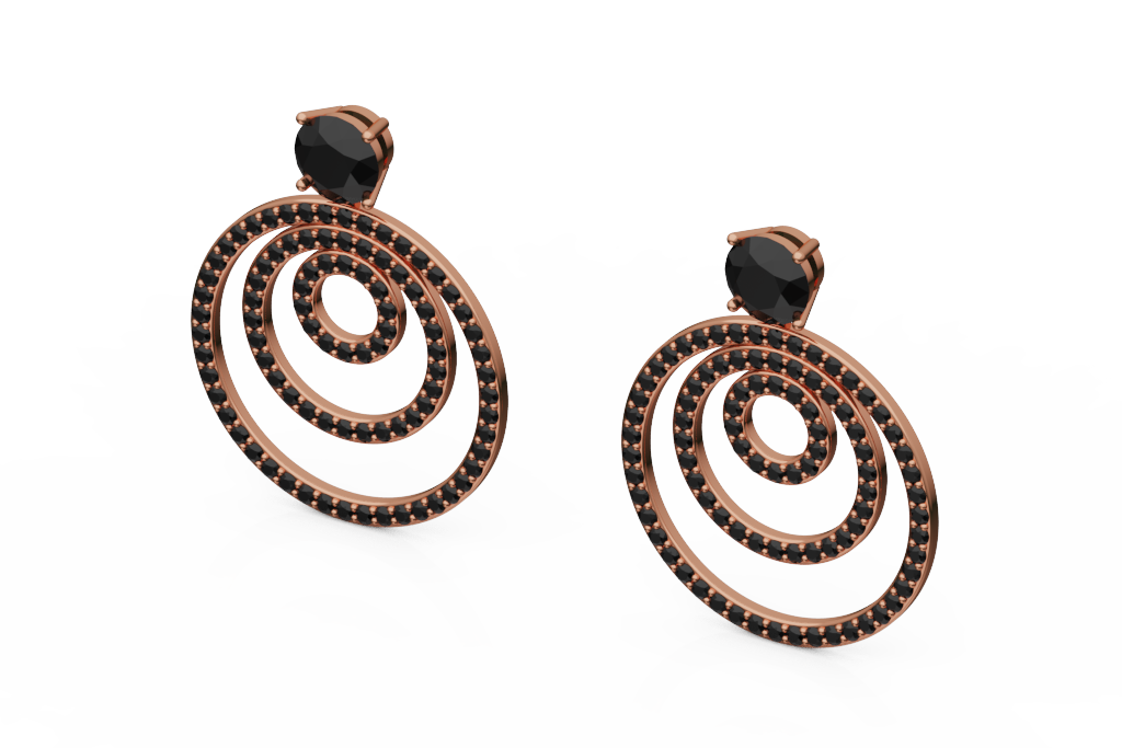 Black Diamond Spiral Drop Earrings