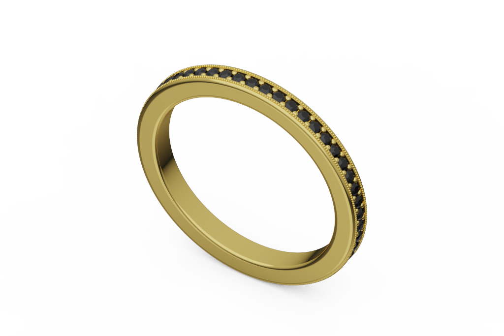 Milgrain Black Diamond Edge Wedding Band
