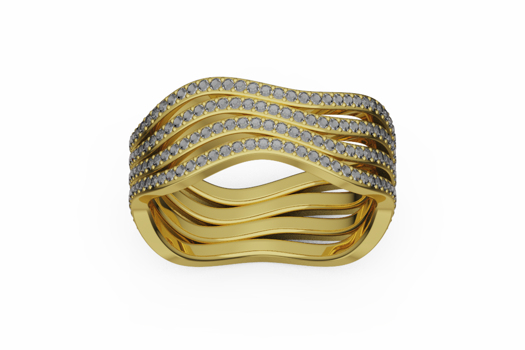 Wide Multi Row Wave Diamond Band
