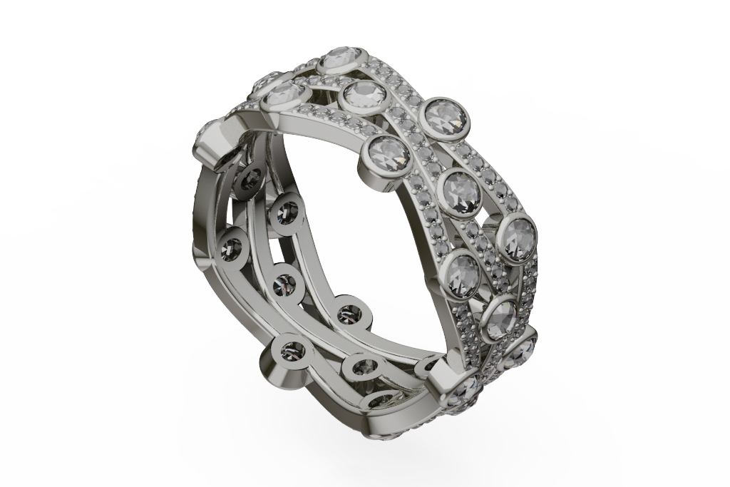 Open Crossover Bezel and Pave Diamond Band