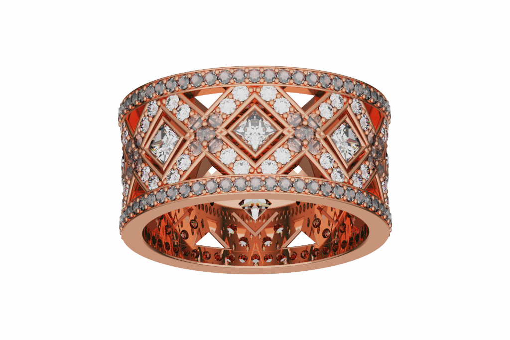Geometric Princess Cut Diamond Lattice Band