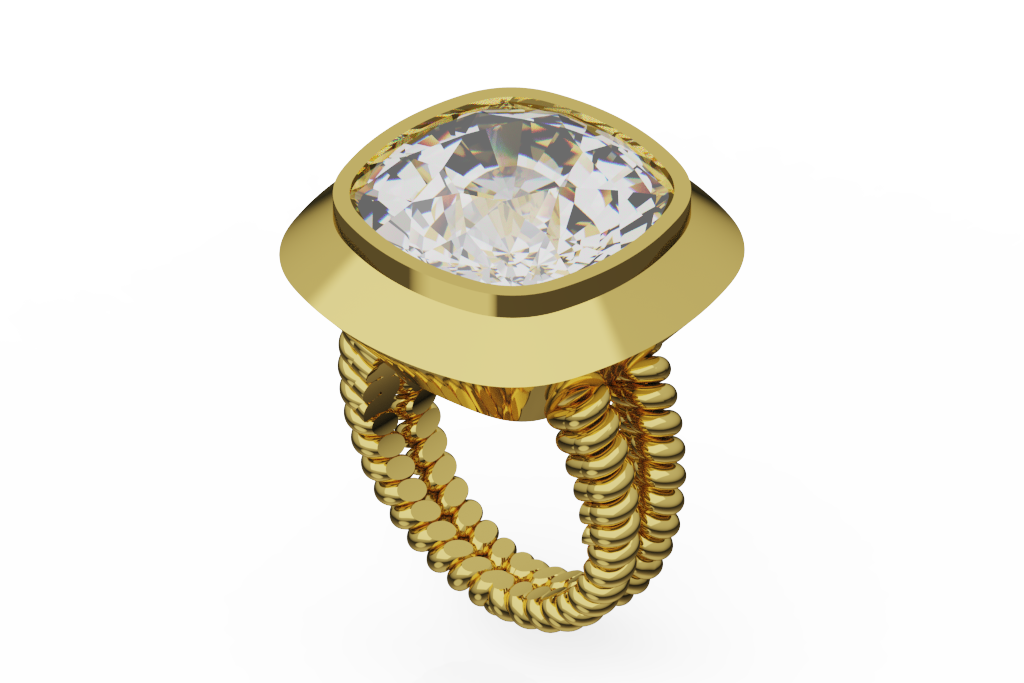 Bezel Cushion Diamond Rope Shank Solitaire Ring