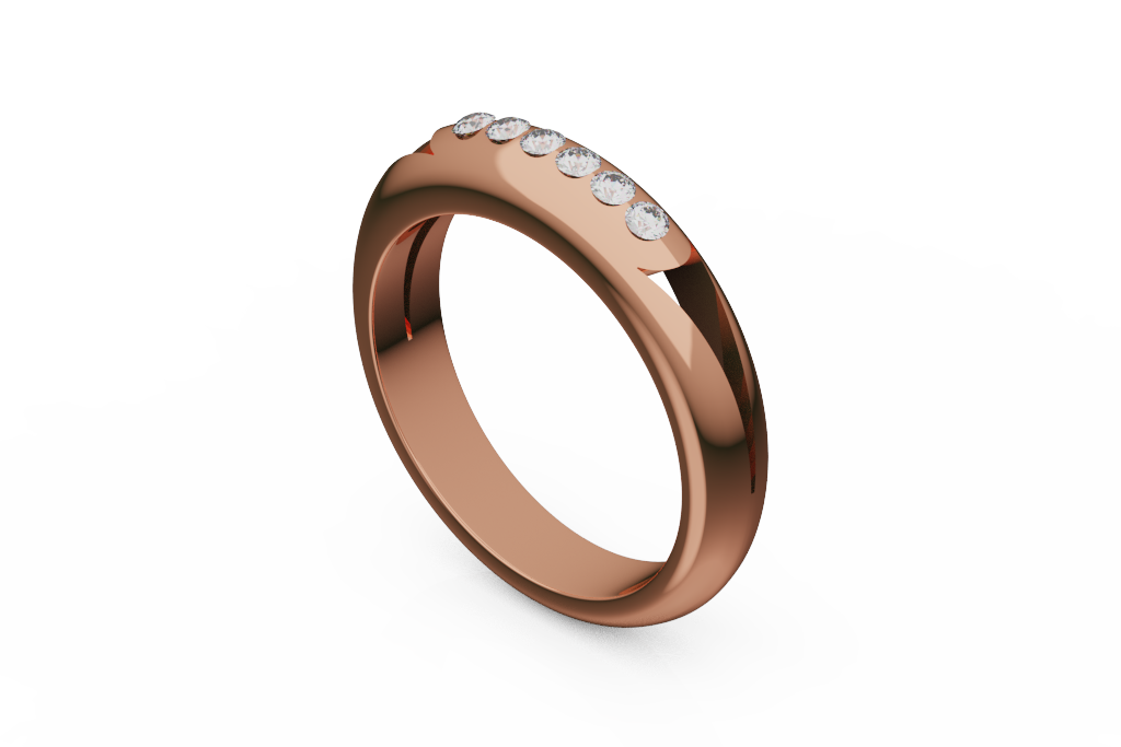 Six Stone Round Diamond Inset Wedding Band