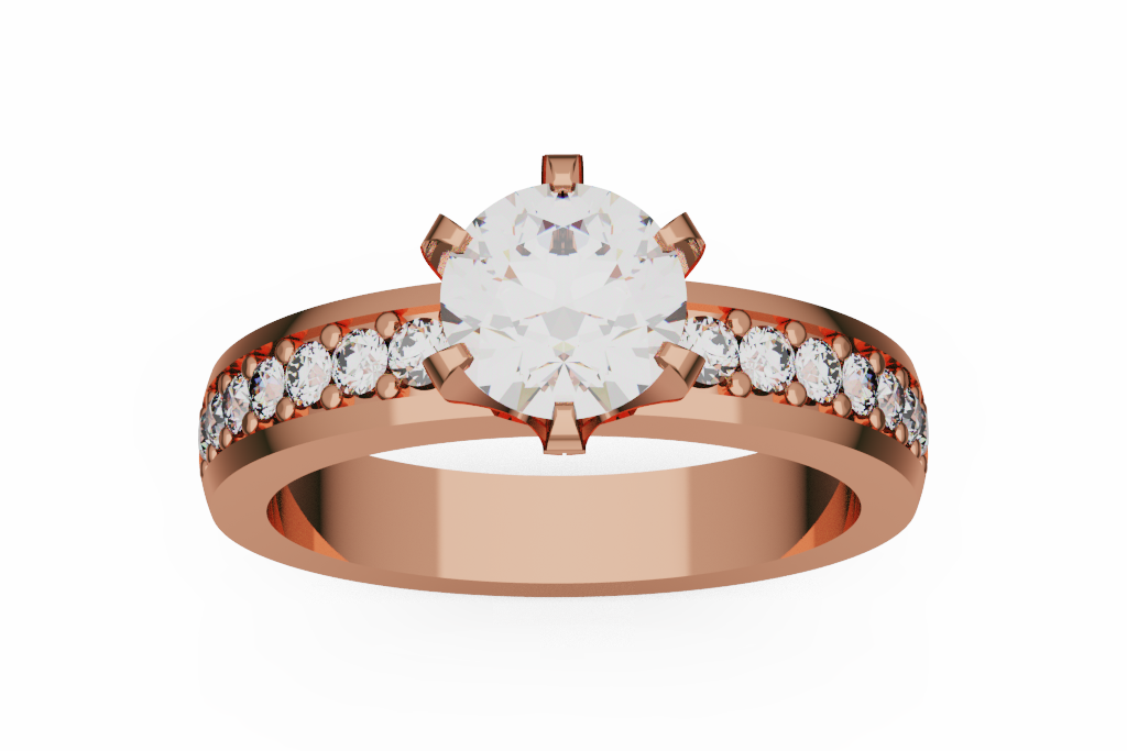 Round Diamond Pave Shoulder Engagement Ring