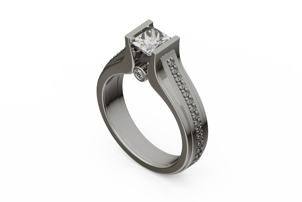 Princess Cut Pave Shoulder Engagement Ring With Surprise Diamond