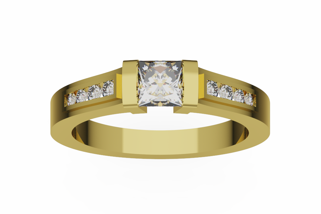 Princess Cut Diamond Engagement Ring With Channel Shoulders