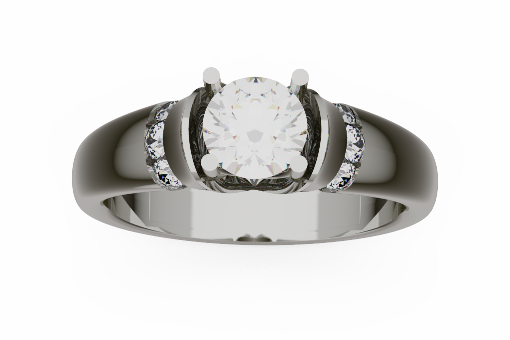 Round Diamond Bypass Head Engagement Ring With Side Accents