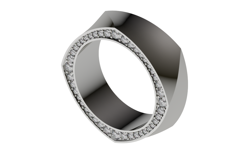 Wide Diamond Rim Open Oval Fashion Band