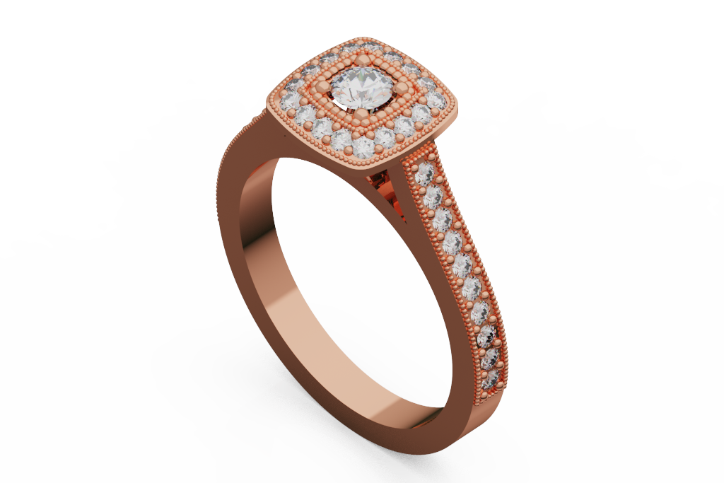 Round Diamond Halo Engagement Ring With Pave Shoulders