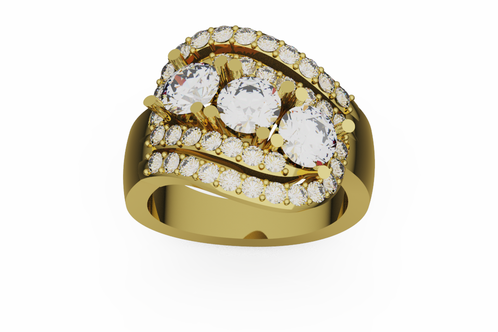 Three Stone Diamond Bypass Wave Cocktail Ring