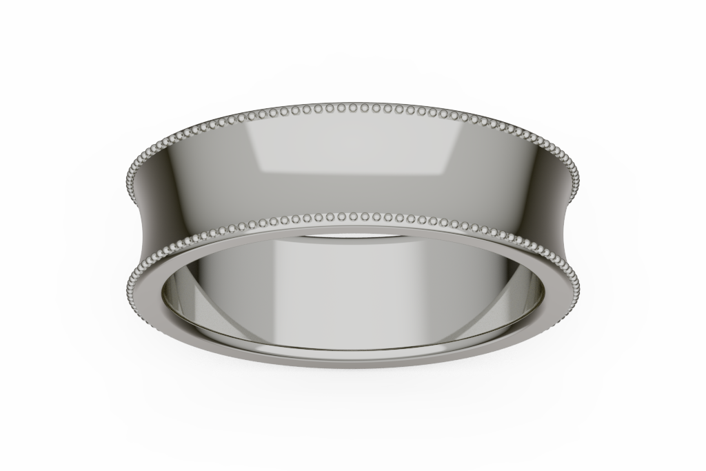 Wide Concave Beaded Edge Wedding Band