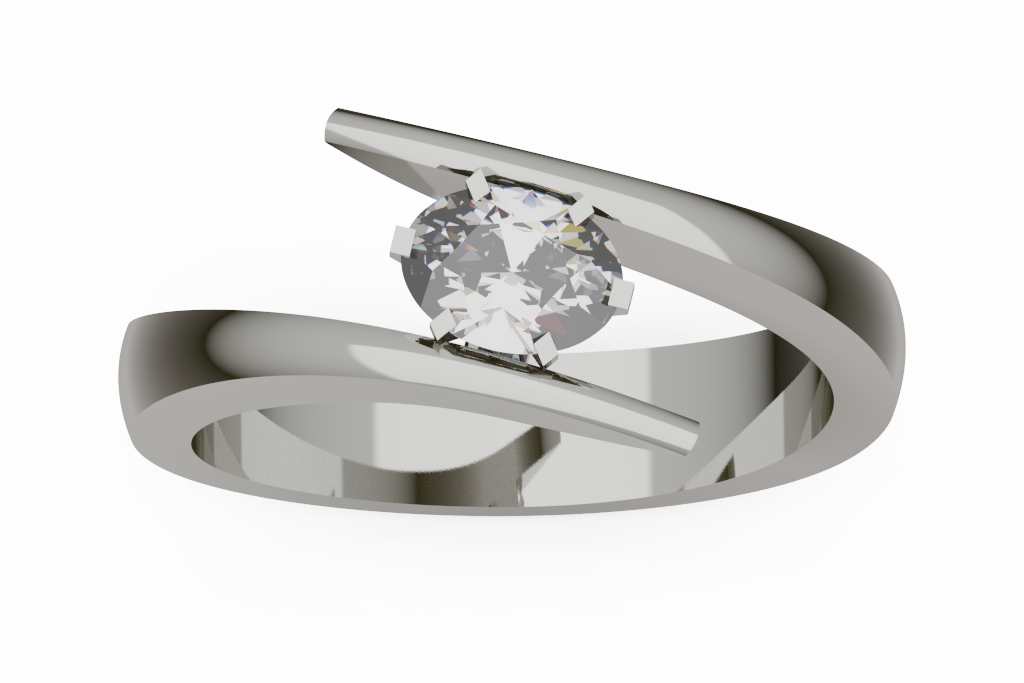 Sweeping Bypass Oval Diamond Solitaire Ring