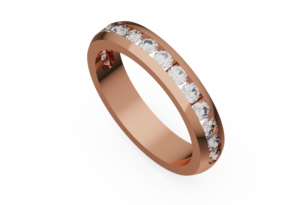 Straight Channel Set Round Diamond Wedding Band