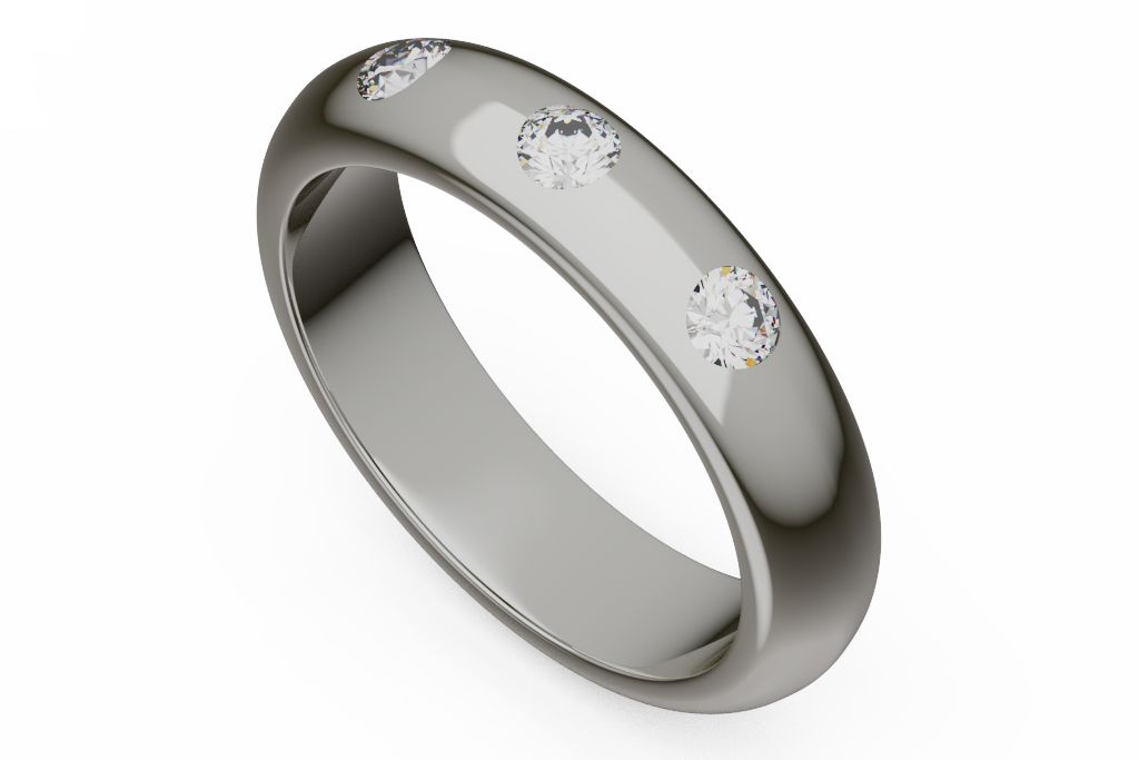 Three Flush Set Diamond Domed Wedding Band