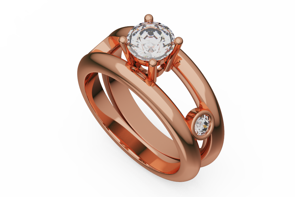 Round Diamond Three Stone Ring With Bezel Sides