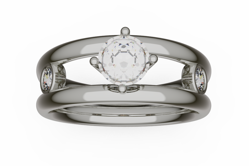 Round Three Stone Engagement Ring With Bezel Side Accents