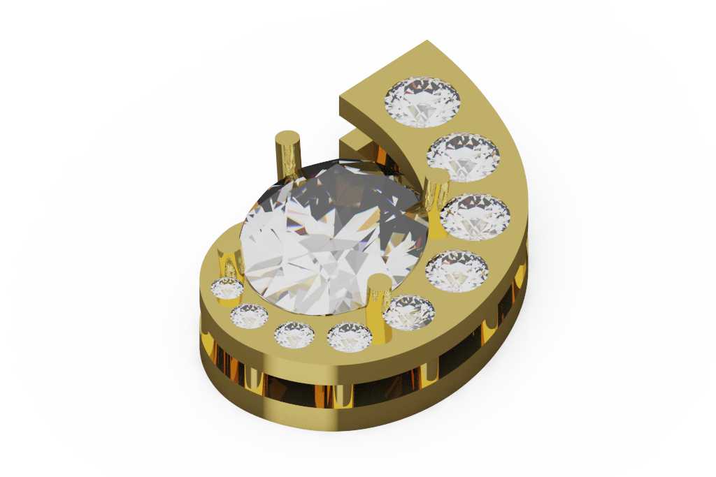 Horseshoe Oval Diamond Pendant With Accent Diamond Curve