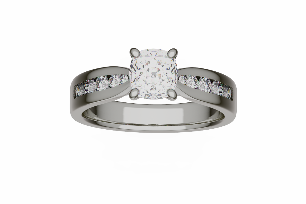 Cushion Cut Diamond Engagement Ring With Channel Set Shoulders