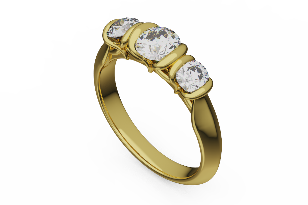 Round Diamond Three Stone Ring With Bezel Bar Settings