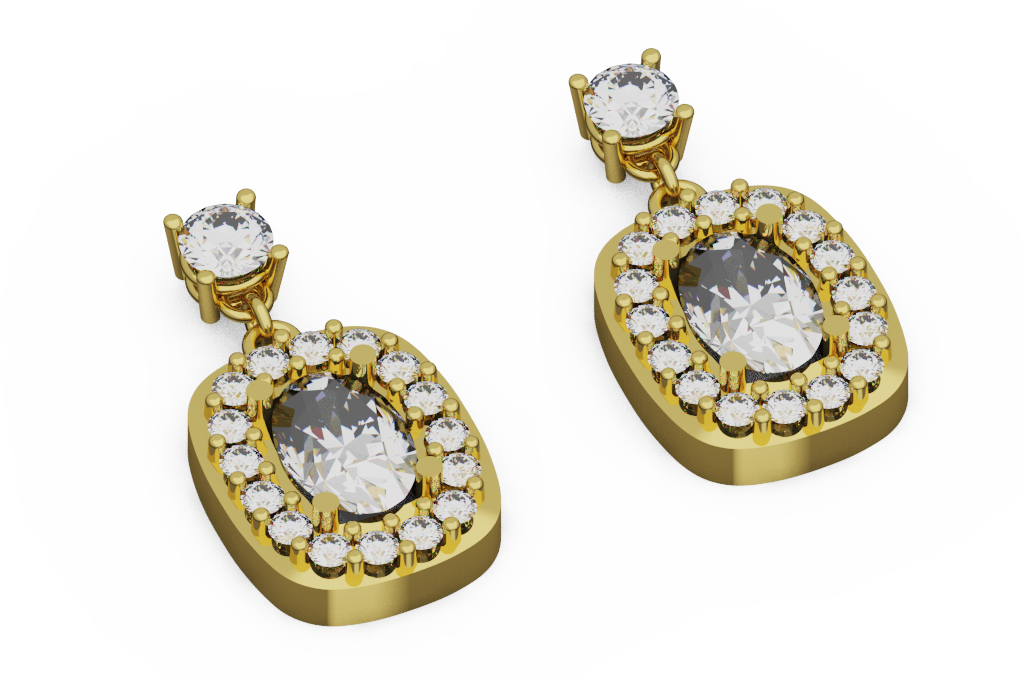 Round  and Oval Diamond  Halo Drop Earrings