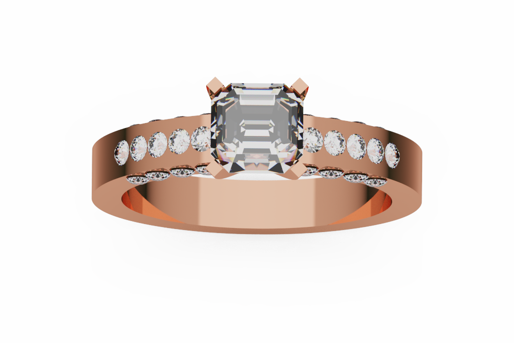 Emerald Cut Diamond Engagement Ring With Double Accent Shoulders