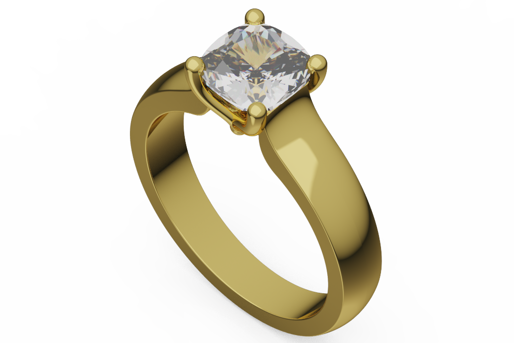 Cushion Cut Diamond Solitaire Ring With Wide Polished Shank