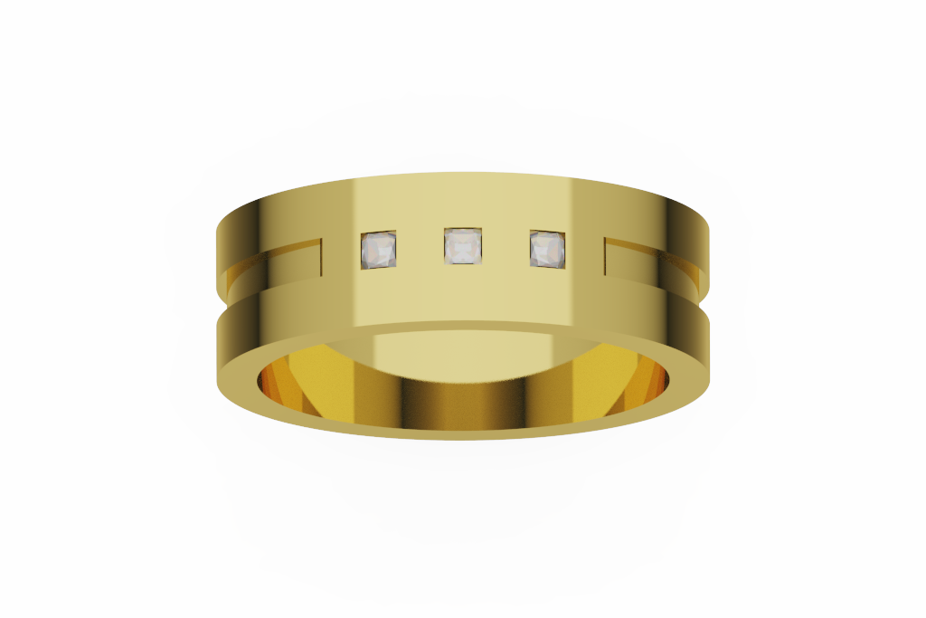 Men's Three Princess Diamond Wedding Band With Grooved Sides
