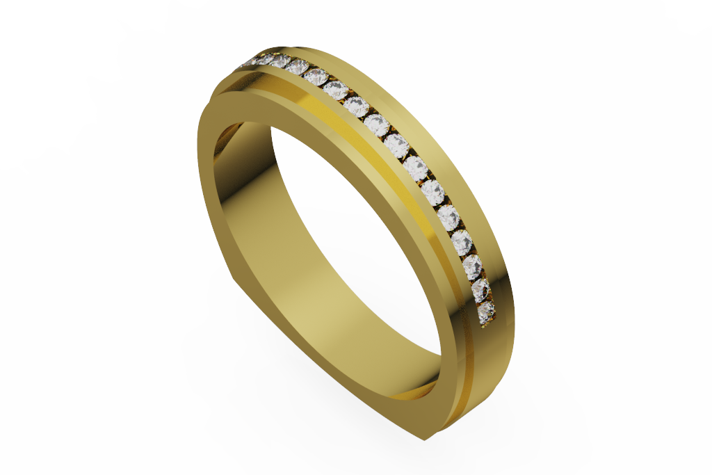 Round Diamond Wedding Band With Grooved Parallel Rails