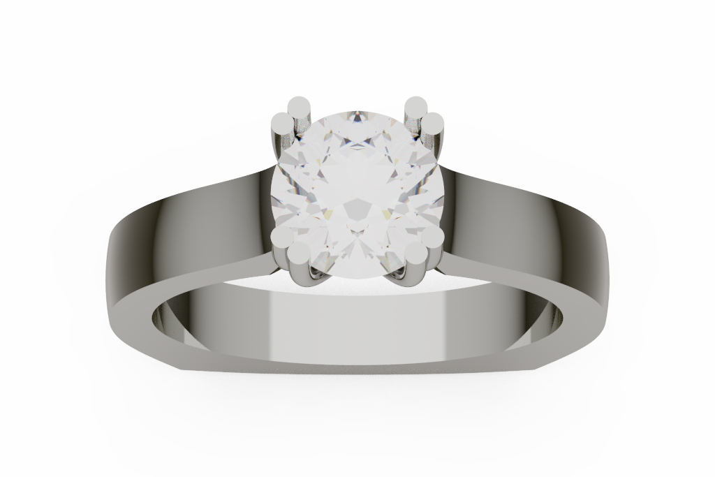 Round Diamond Solitaire Ring With Elongated Paired Prongs