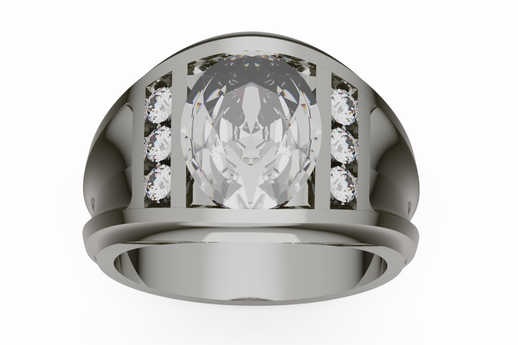 Oval Center Diamond Ring With Side Diamond Panels