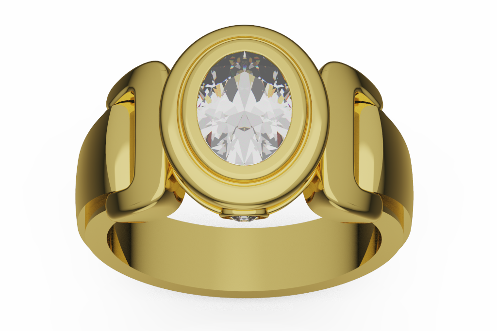 Oval Bezel Center Ring With Sculpted Link Shoulders