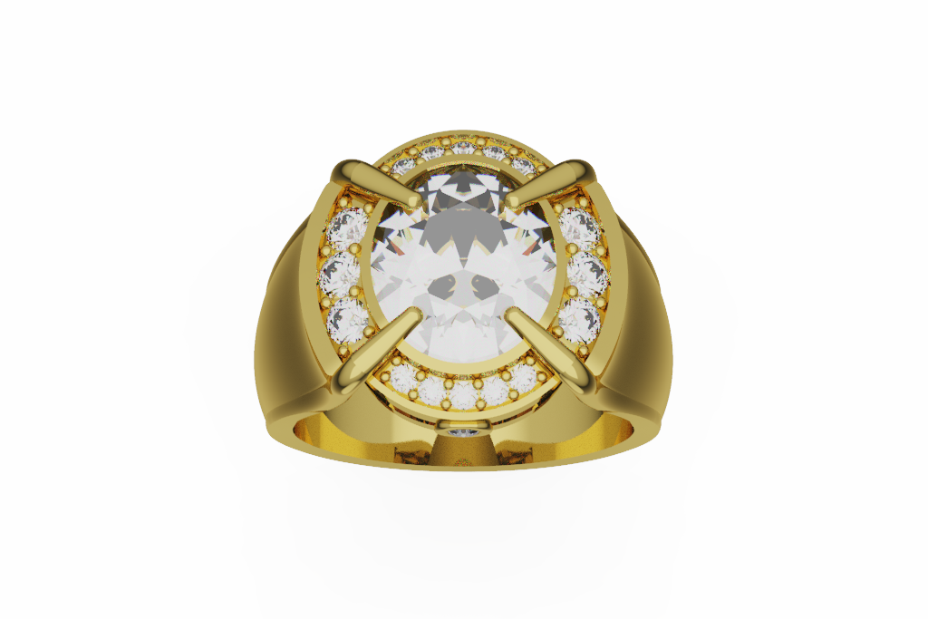 Oval Diamond Halo Ring With Sweeping Prongs and Wide Shank