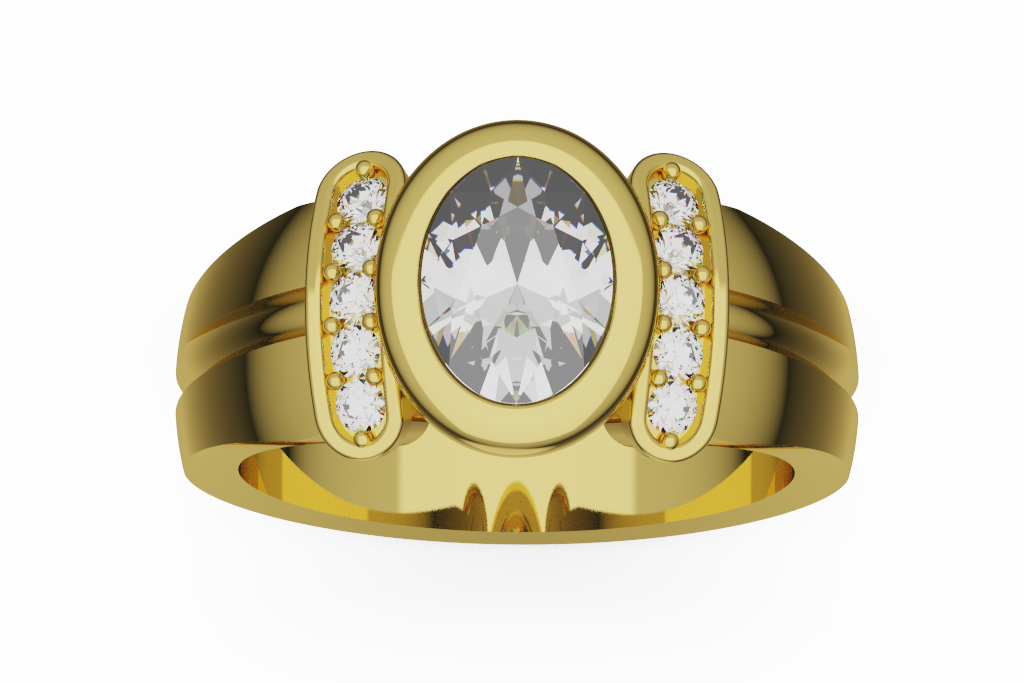 Oval Bezel Diamond Ring With Diamond Side Bars