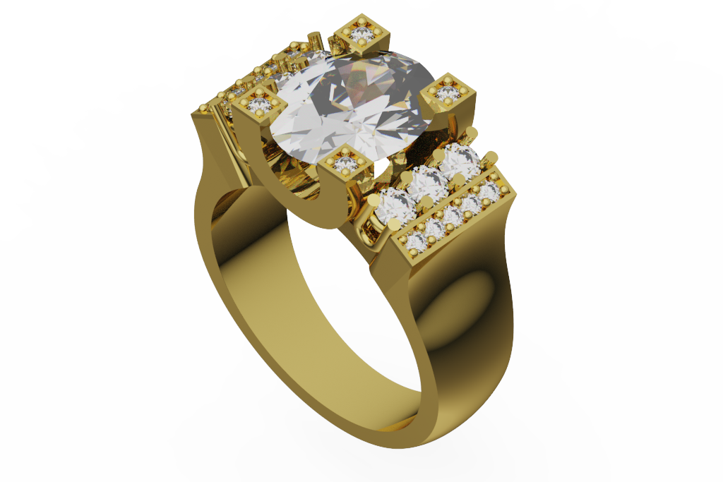 Oval Diamond Engagement Ring With Multi Stone Pavé Shoulders