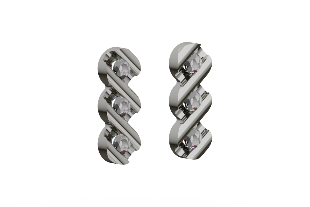Three Stone Diamond Spiral Ribbon Earrings