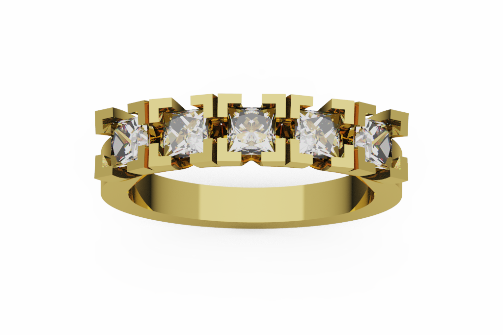 Five Stone Princess Cut Diamond Wedding Band