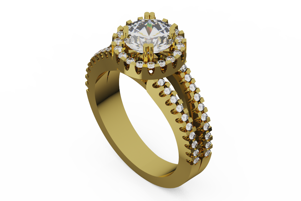 Round Diamond Halo Engagement Ring With Split Shank Accents