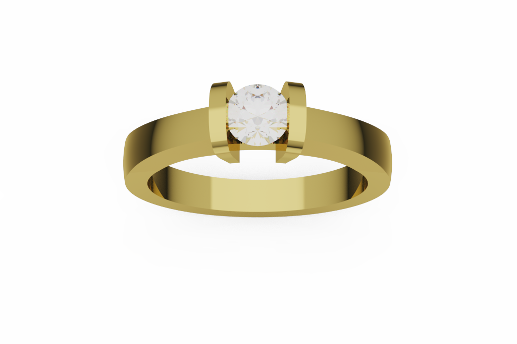 Round Diamond Solitaire Ring With Semi Bezel Tension Style Head