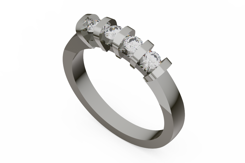 Five Stone Round Diamond Bar Set Wedding Band