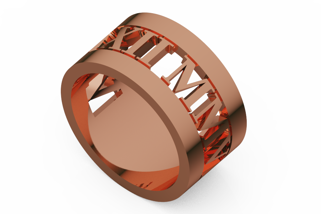 Wide Roman Numeral Openwork Wedding Band
