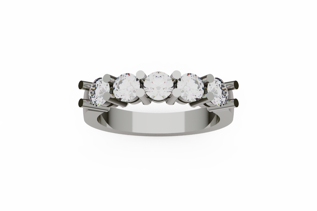 Five Stone Round Diamond Wedding Band With Angled End Stones