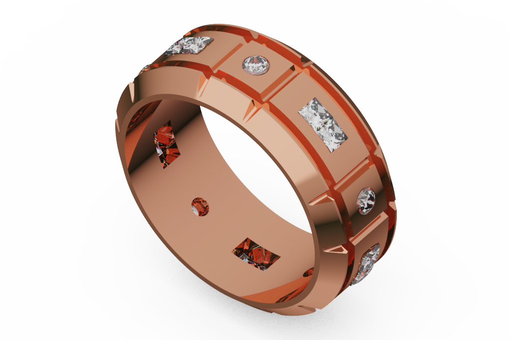 Men's Mixed Diamond Station Wedding Band