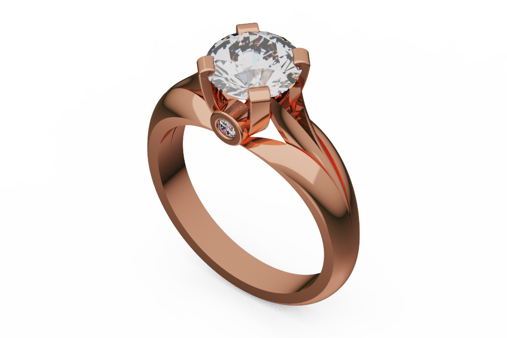 Round Diamond Engagement Ring With Split Shoulders and Surprise Accents