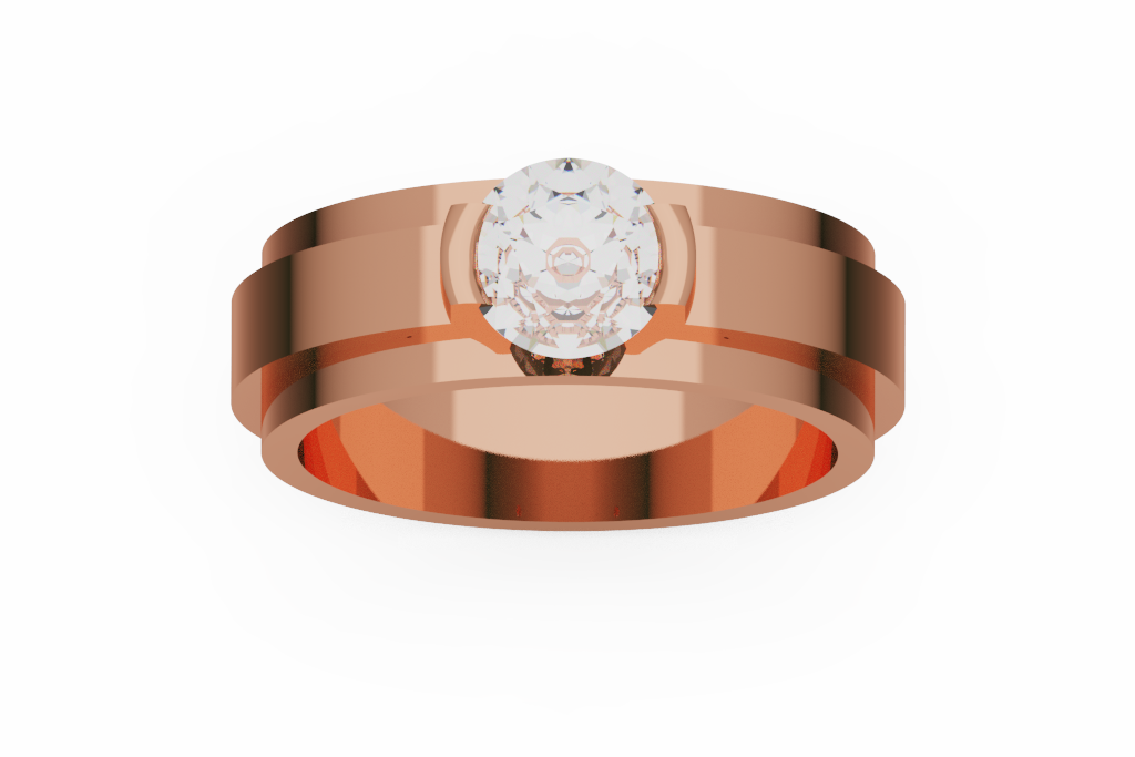 Round Diamond Solitaire Ring With Layered Wide Shank