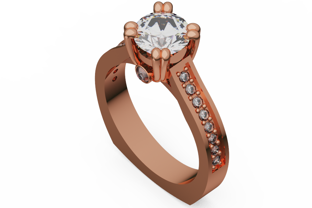 Round Diamond Engagement Ring With Paired Bead Prongs and Accent Shoulders