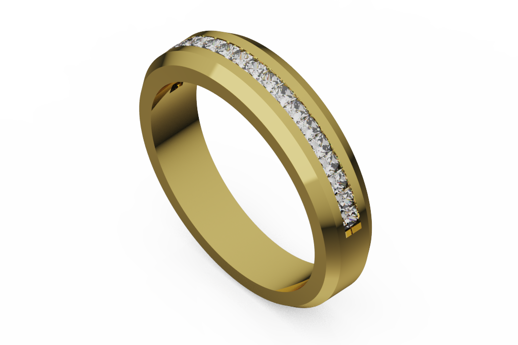 Wide Channel Set Round Diamond Wedding Band