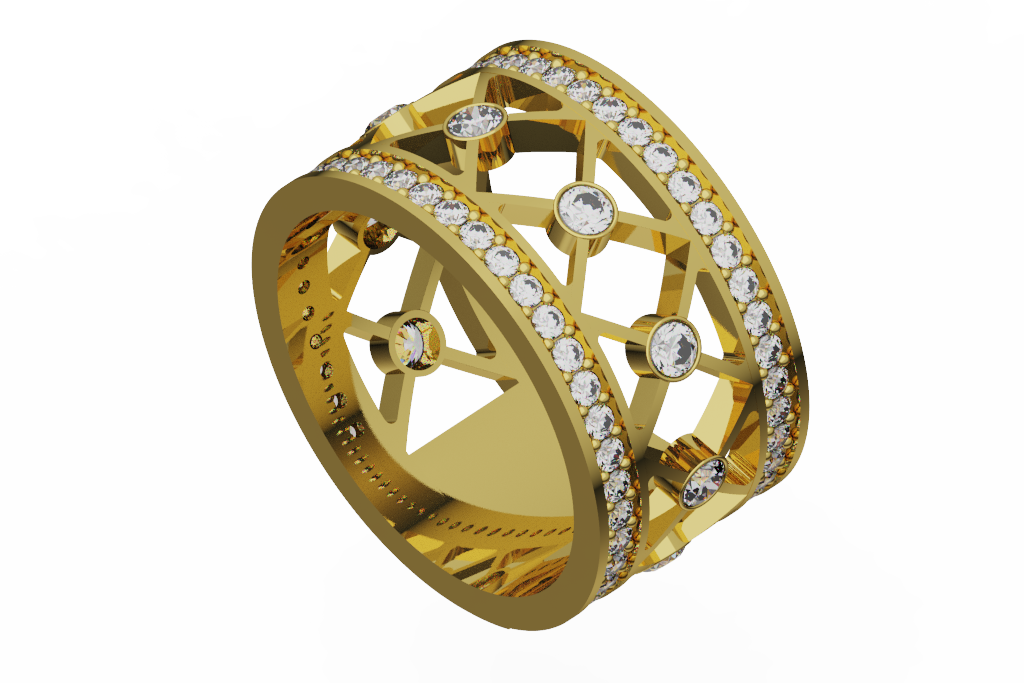 Wide Geometric Openwork Diamond Fashion Band