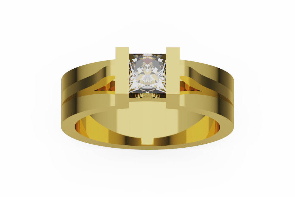 Princess Cut Solitaire Ring With Open Geometric Shoulders