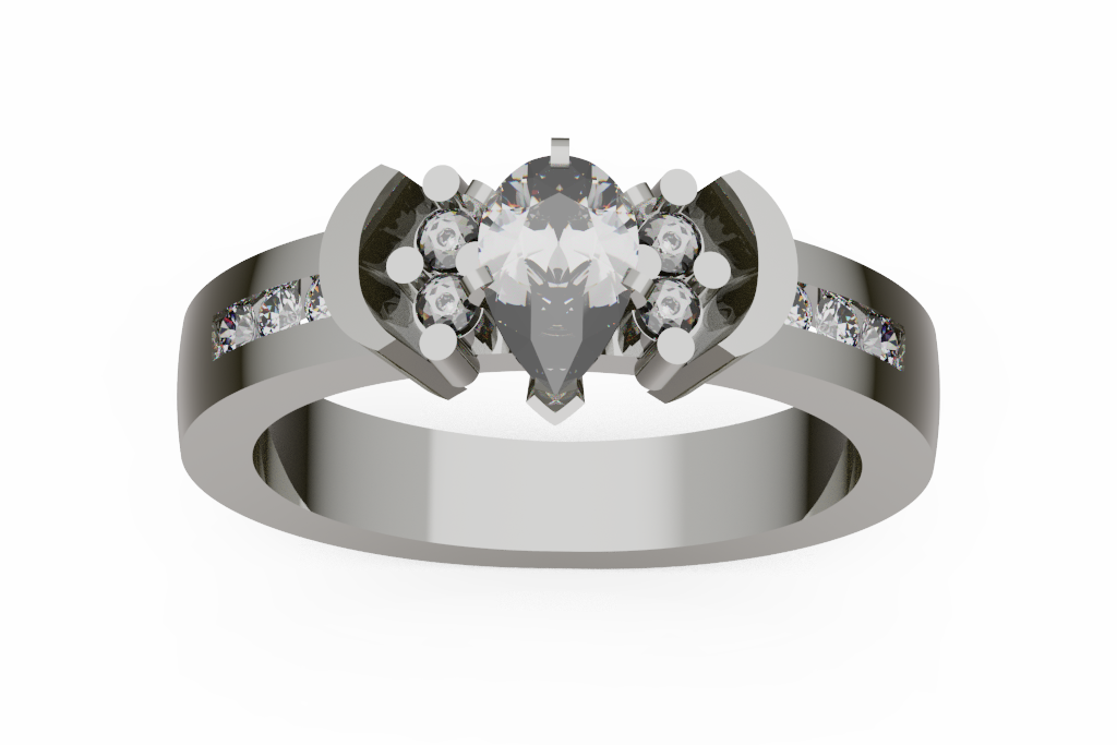 Pear Diamond Engagement Ring With Crescent Side Clusters